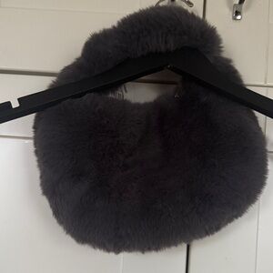 Anthropologie Charcoal Faux Fur Shoulder Bag